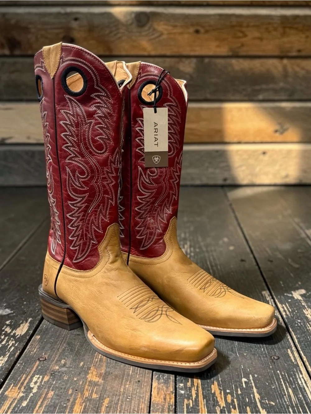 Ariat Men's Ringer Polo Tan Square Toe Cowboy Boots 11 EE
